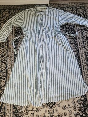 Universal Thread White Dress with Green Stripes